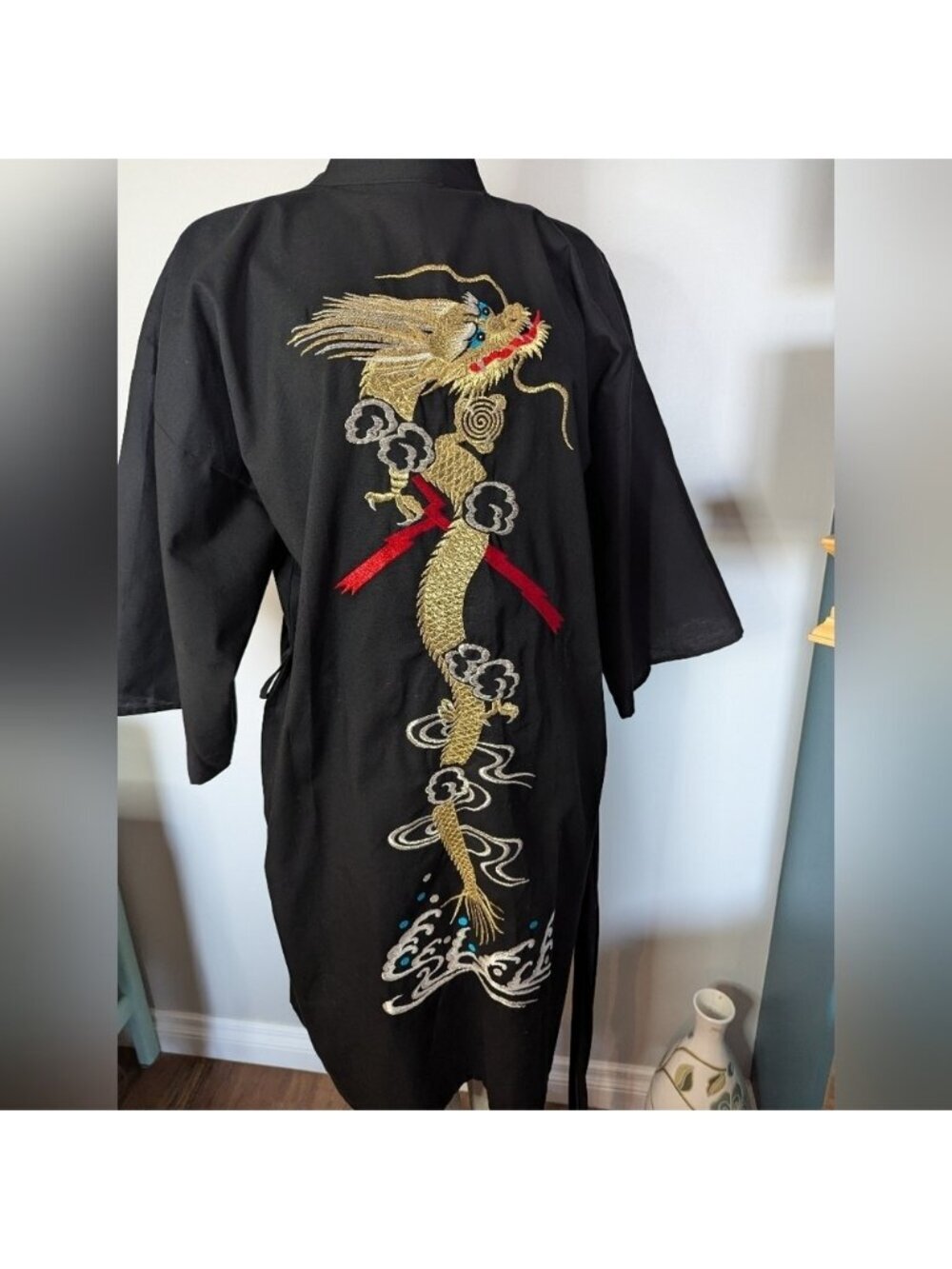 Vintage ICHIBAN Made In Japan Kimono With Gold Threaded Embroidery dragon Sz 42